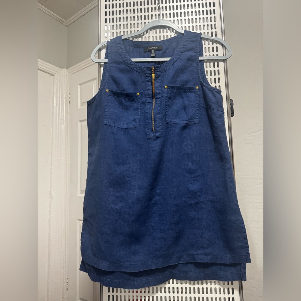 Ellen Tracy Deep Blue Linen Blouse